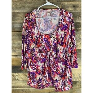 JMS Just My Size Women Plus Sz 3X Pink Purple Black Twisted Front 3/4 Sleeve Top